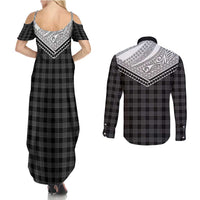 Aloha Hawaii Cowboys Paniolo Couples Matching Summer Maxi Dress and Long Sleeve Button Shirt Black Palaka LT7 - Polynesian Pride