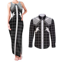 Aloha Hawaii Cowboys Paniolo Couples Matching Tank Maxi Dress and Long Sleeve Button Shirt Black Palaka LT7 Black - Polynesian Pride