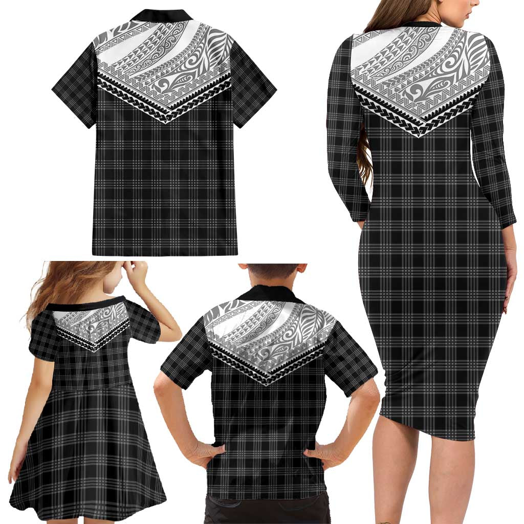 Aloha Hawaii Cowboys Paniolo Family Matching Long Sleeve Bodycon Dress and Hawaiian Shirt Black Palaka LT7 - Polynesian Pride