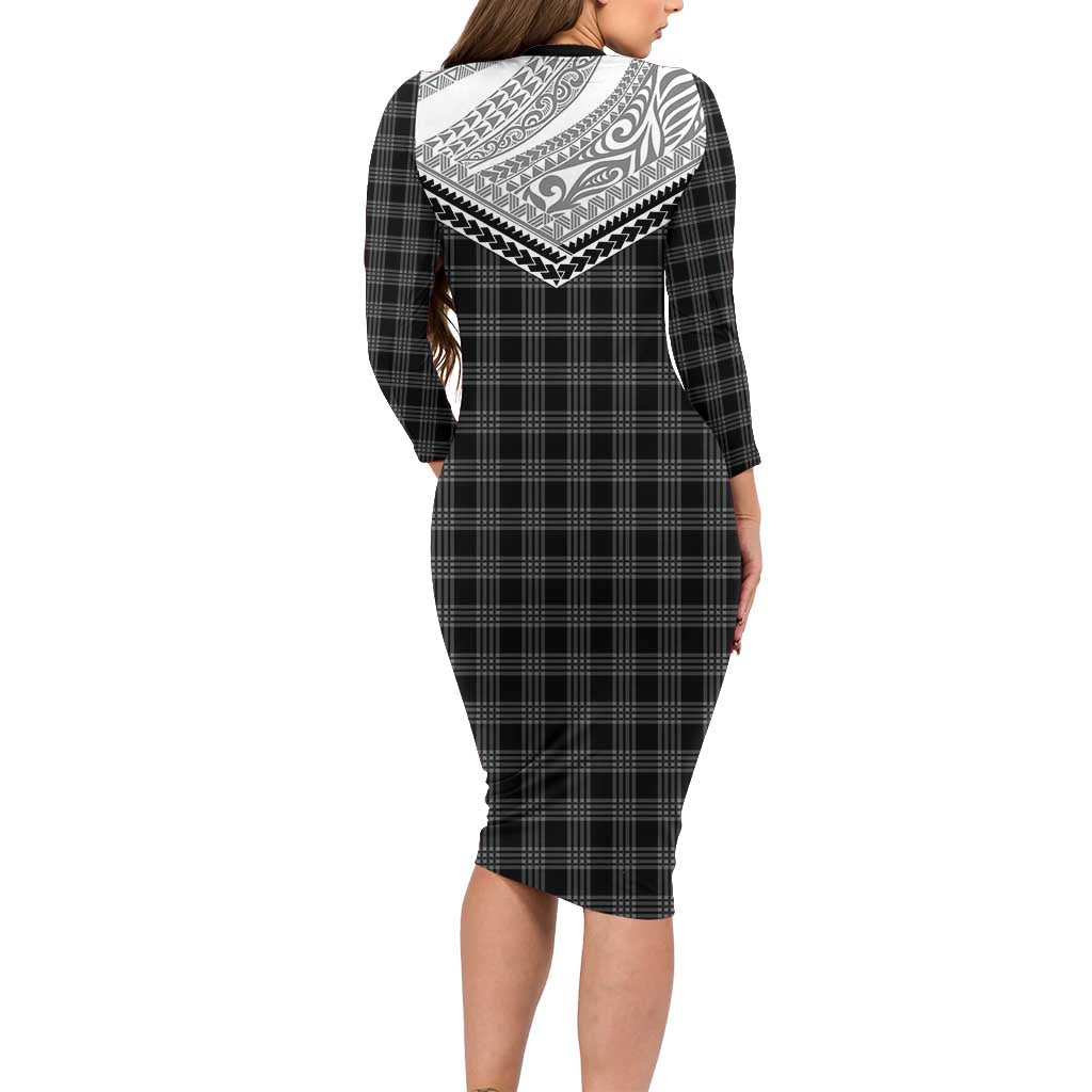 Aloha Hawaii Cowboys Paniolo Family Matching Long Sleeve Bodycon Dress and Hawaiian Shirt Black Palaka LT7 - Polynesian Pride