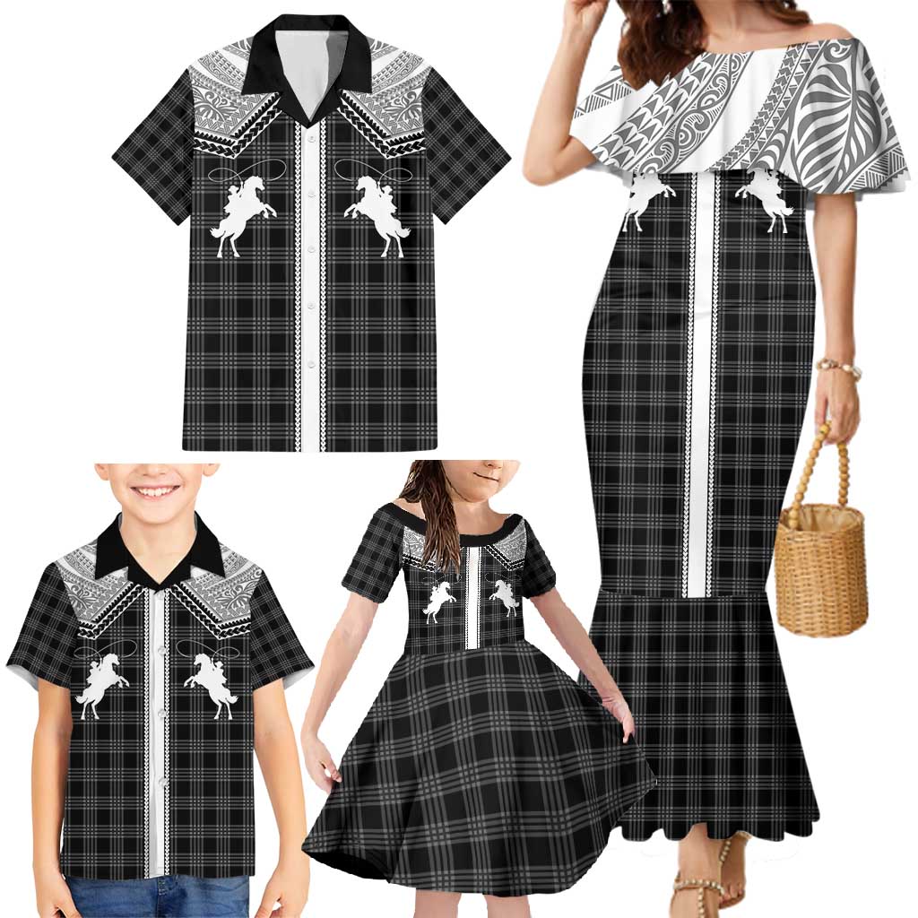 Aloha Hawaii Cowboys Paniolo Family Matching Mermaid Dress and Hawaiian Shirt Black Palaka LT7 - Polynesian Pride