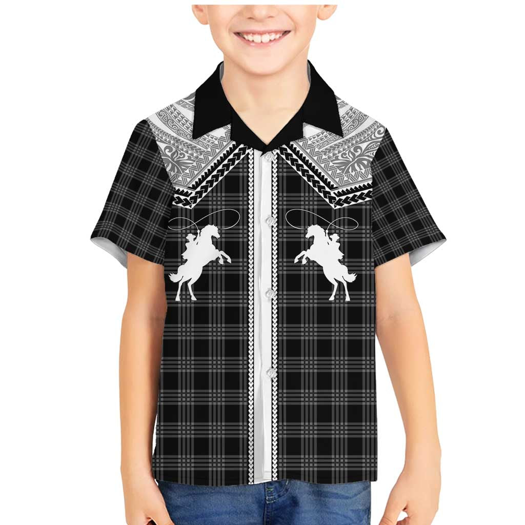 Aloha Hawaii Cowboys Paniolo Family Matching Mermaid Dress and Hawaiian Shirt Black Palaka LT7 Son's Shirt Black - Polynesian Pride