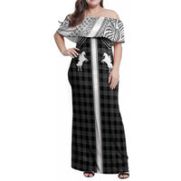 Aloha Hawaii Cowboys Paniolo Family Matching Off Shoulder Maxi Dress and Hawaiian Shirt Black Palaka LT7 Mom's Dress Black - Polynesian Pride
