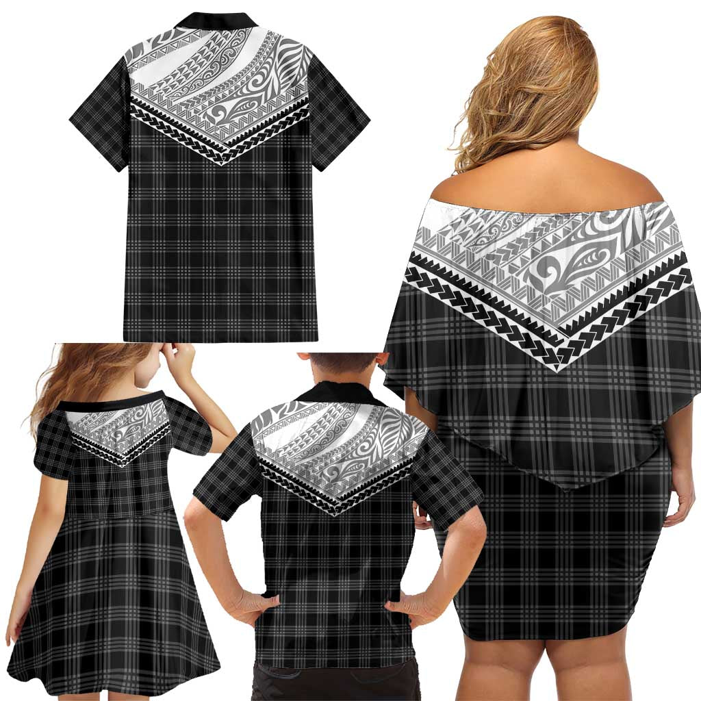 Aloha Hawaii Cowboys Paniolo Family Matching Off Shoulder Short Dress and Hawaiian Shirt Black Palaka LT7 - Polynesian Pride