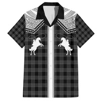 Aloha Hawaii Cowboys Paniolo Family Matching Puletasi and Hawaiian Shirt Black Palaka LT7 Dad's Shirt - Short Sleeve Black - Polynesian Pride
