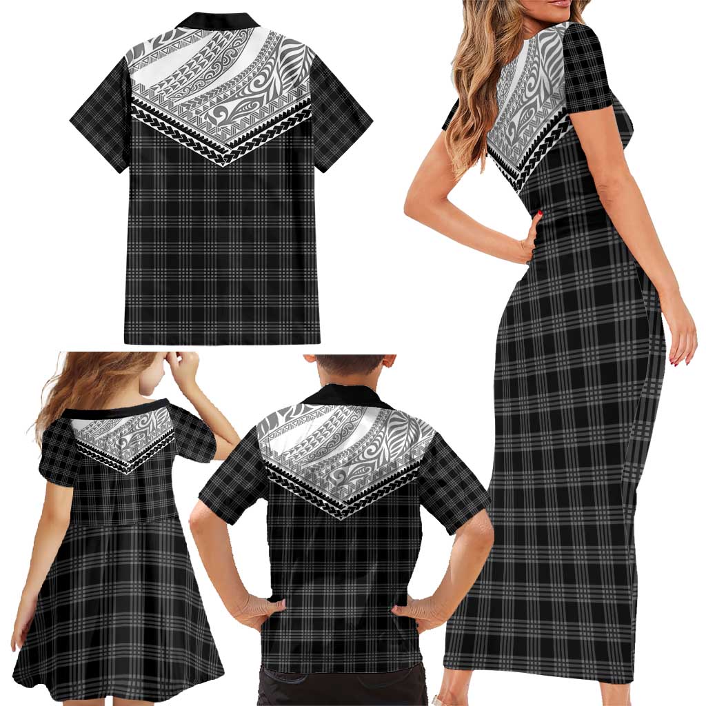 Aloha Hawaii Cowboys Paniolo Family Matching Short Sleeve Bodycon Dress and Hawaiian Shirt Black Palaka LT7 - Polynesian Pride