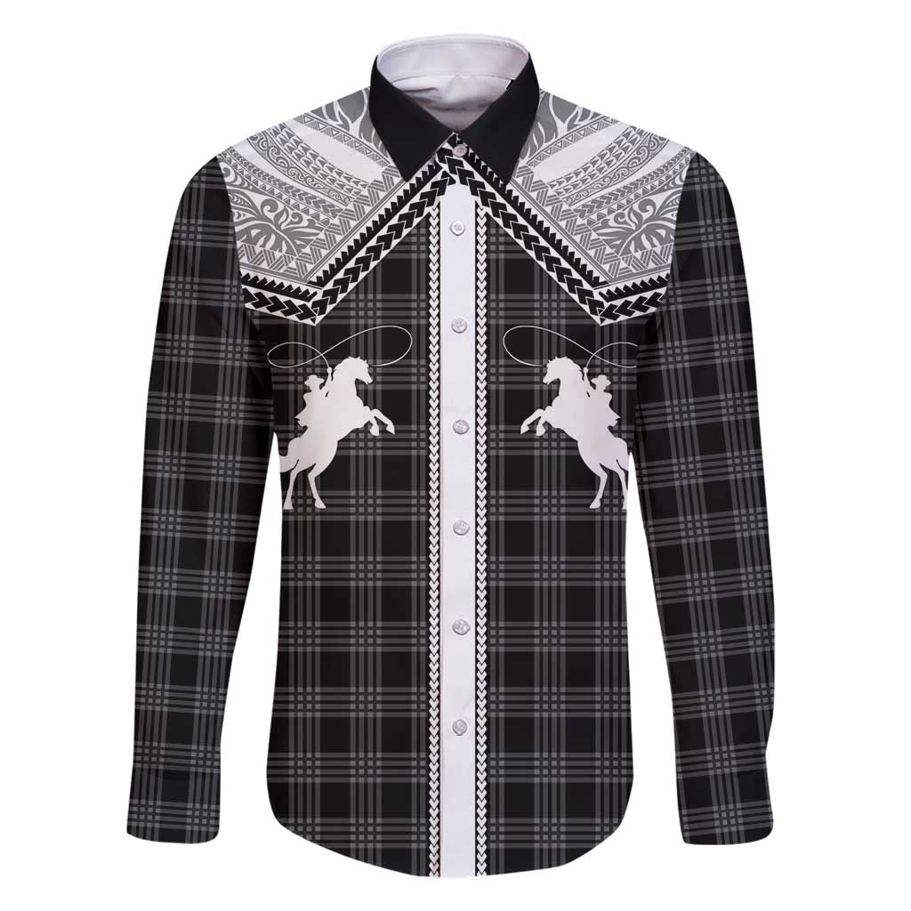 Aloha Hawaii Cowboys Paniolo Family Matching Summer Maxi Dress and Hawaiian Shirt Black Palaka LT7 Dad's Shirt - Long Sleeve Black - Polynesian Pride