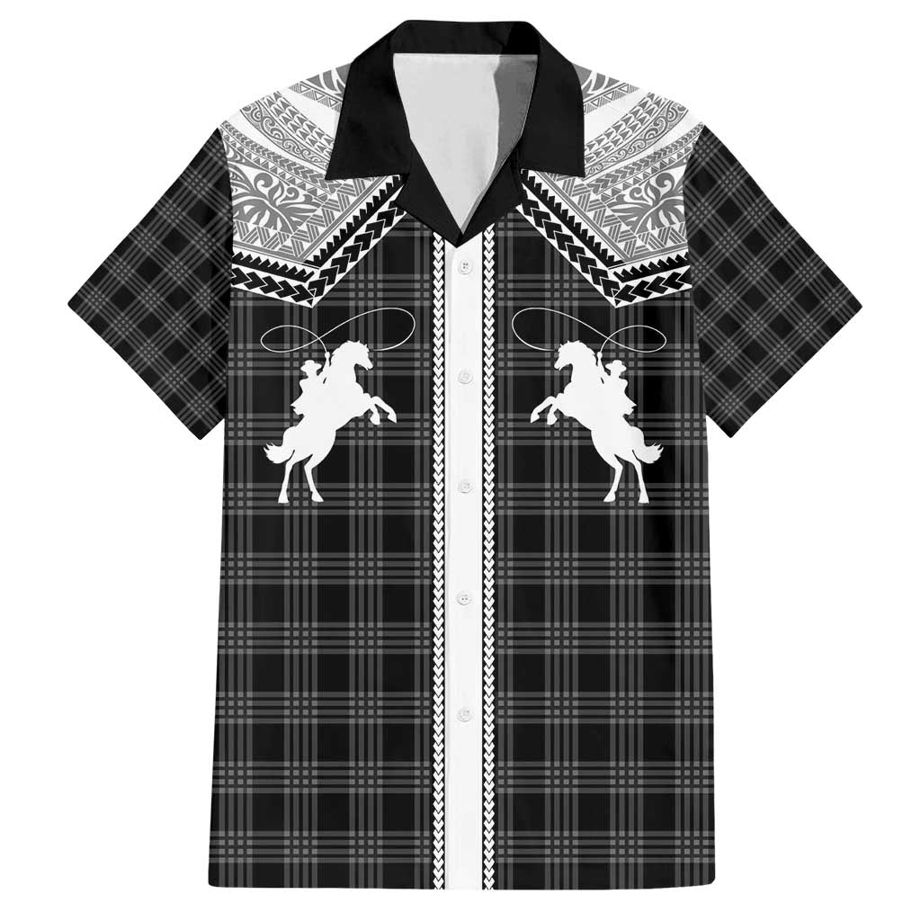 Aloha Hawaii Cowboys Paniolo Family Matching Tank Maxi Dress and Hawaiian Shirt Black Palaka LT7 Dad's Shirt - Short Sleeve Black - Polynesian Pride