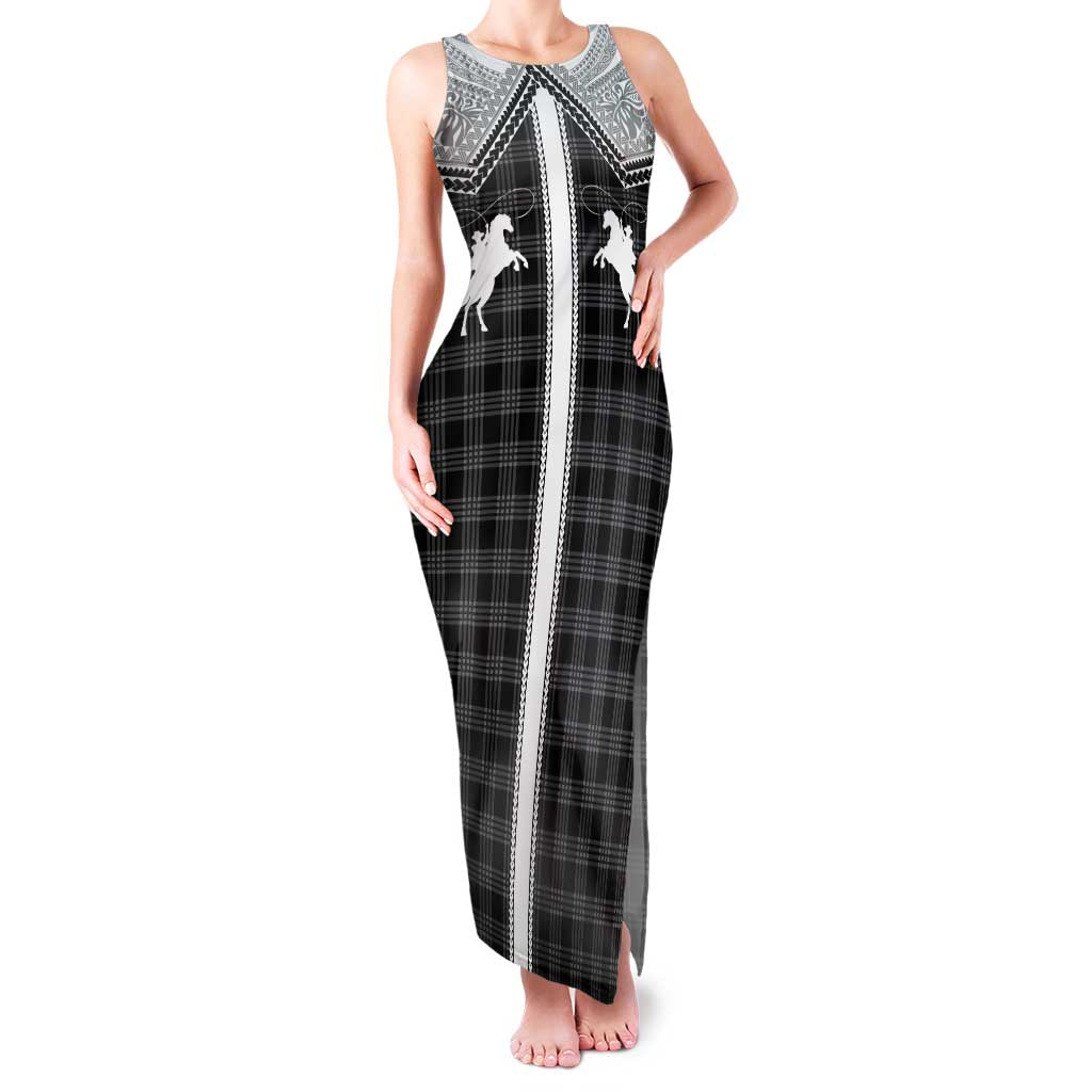 Aloha Hawaii Cowboys Paniolo Family Matching Tank Maxi Dress and Hawaiian Shirt Black Palaka LT7 Mom's Dress Black - Polynesian Pride