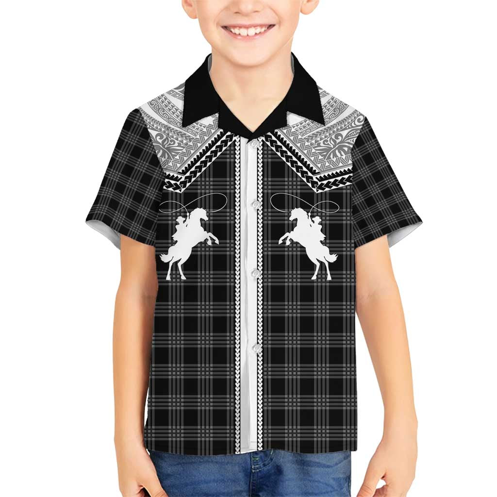 Aloha Hawaii Cowboys Paniolo Family Matching Tank Maxi Dress and Hawaiian Shirt Black Palaka LT7 Son's Shirt Black - Polynesian Pride
