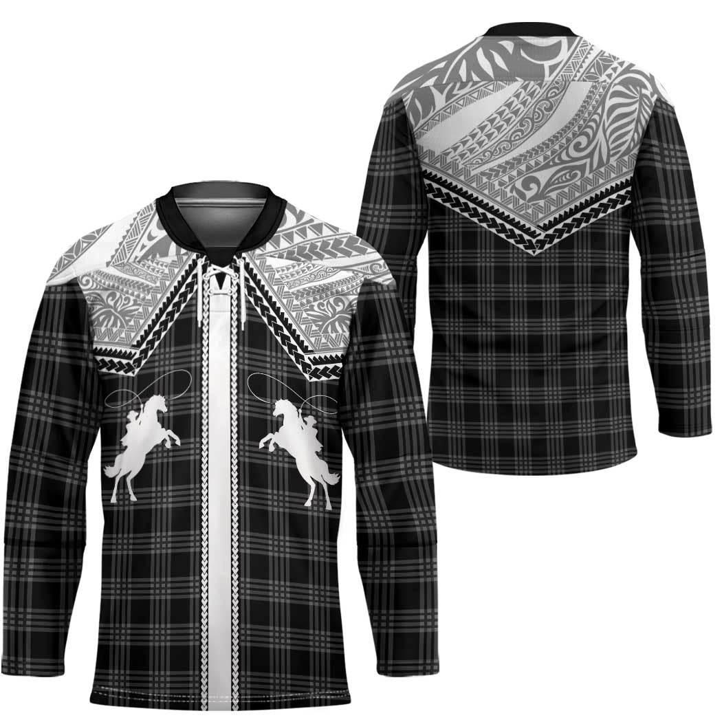 Aloha Hawaii Cowboys Paniolo Hockey Jersey Black Palaka - Polynesian Pride