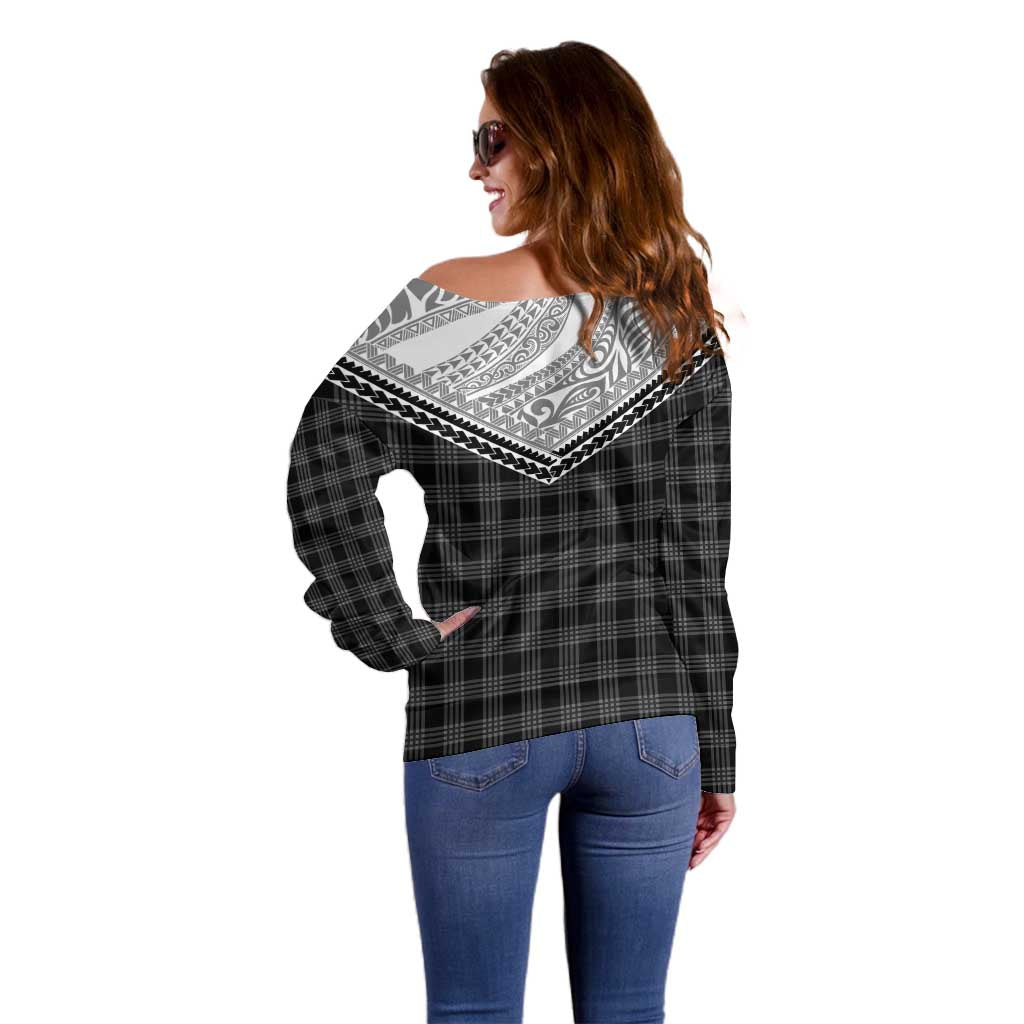 Aloha Hawaii Cowboys Paniolo Off Shoulder Sweater Black Palaka - Polynesian Pride