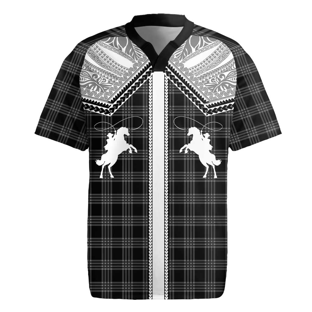 Aloha Hawaii Cowboys Paniolo Rugby Jersey Black Palaka LT7 Black - Polynesian Pride