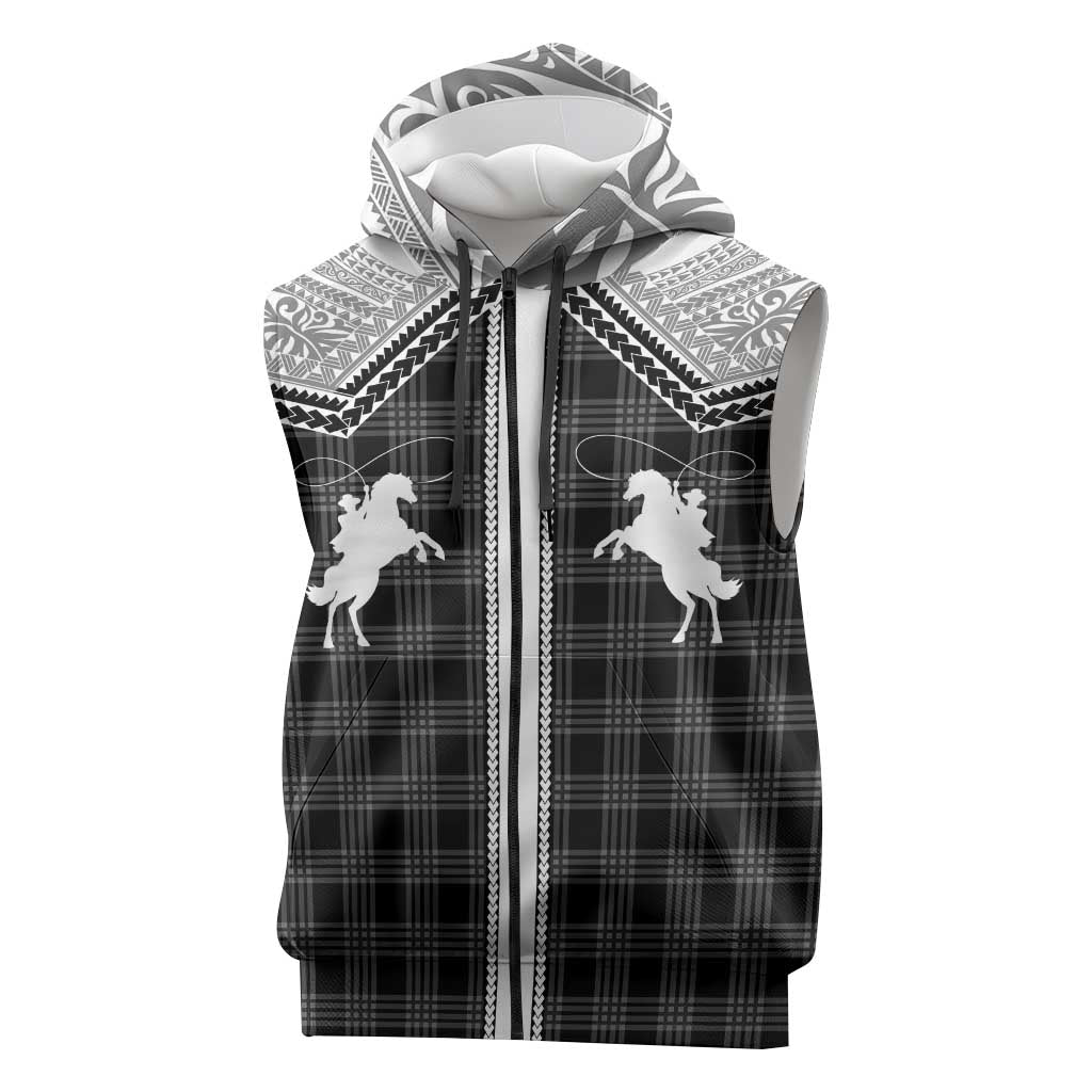 Aloha Hawaii Cowboys Paniolo Sleeveless Zip Hoodie Black Palaka LT7