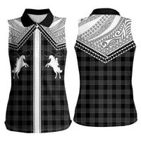 Aloha Hawaii Cowboys Paniolo Women Sleeveless Polo Shirt Black Palaka LT7 - Polynesian Pride