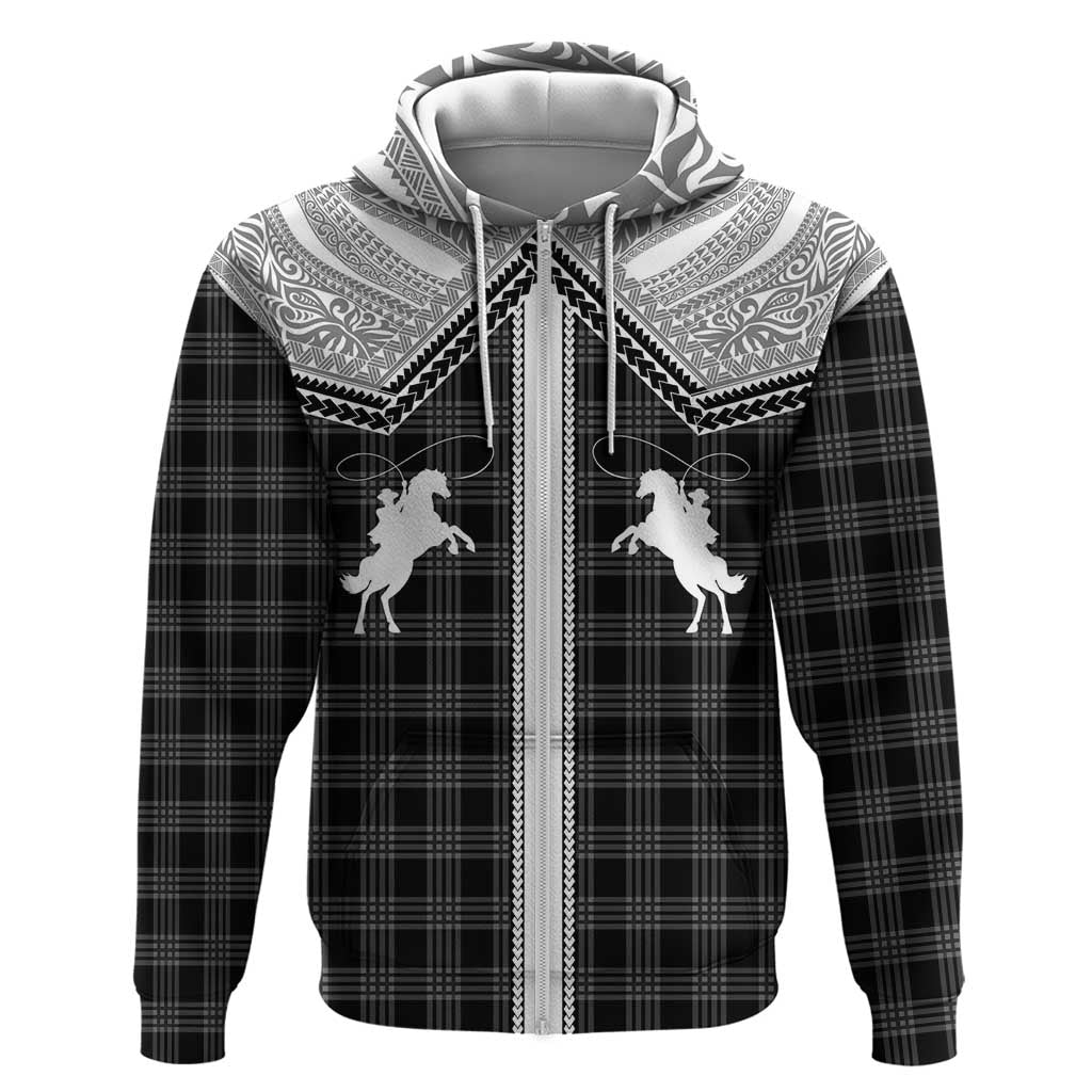 Aloha Hawaii Cowboys Paniolo Zip Hoodie Black Palaka - Polynesian Pride