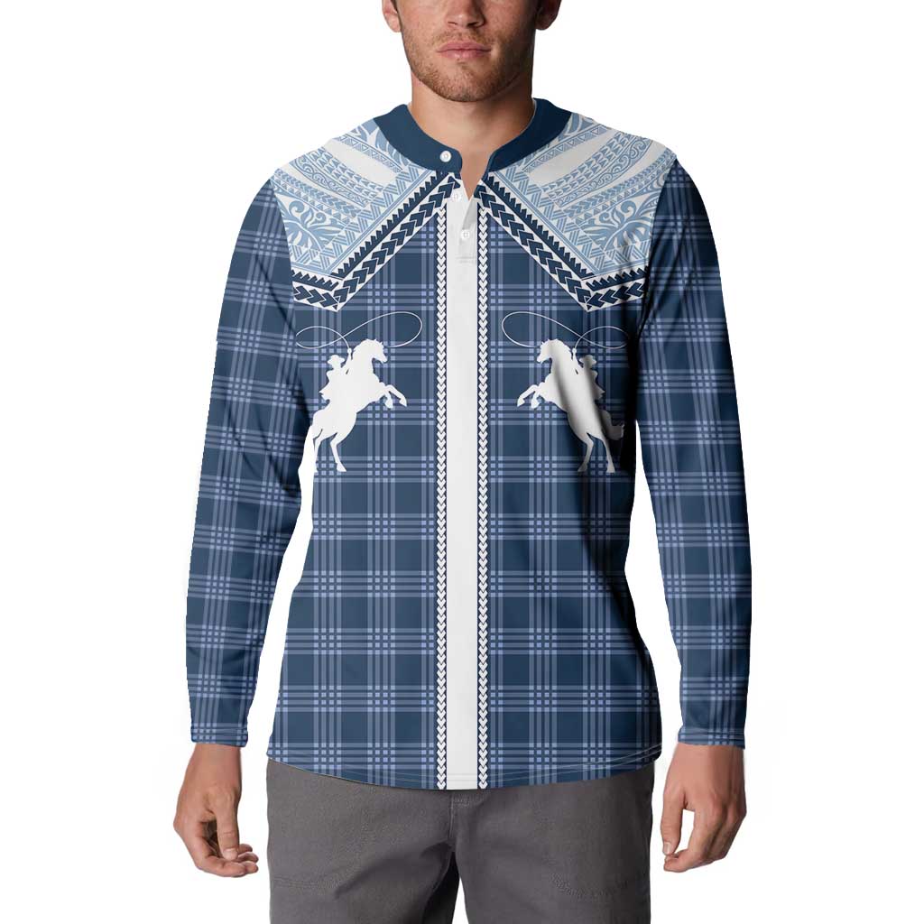 Aloha Hawaii Cowboys Paniolo Button Sweatshirt Navy Blue Palaka - Polynesian Pride