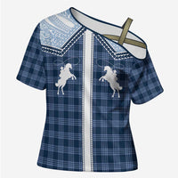 Aloha Hawaii Cowboys Paniolo Cross Shoulder Shirt Navy Blue Palaka - Polynesian Pride