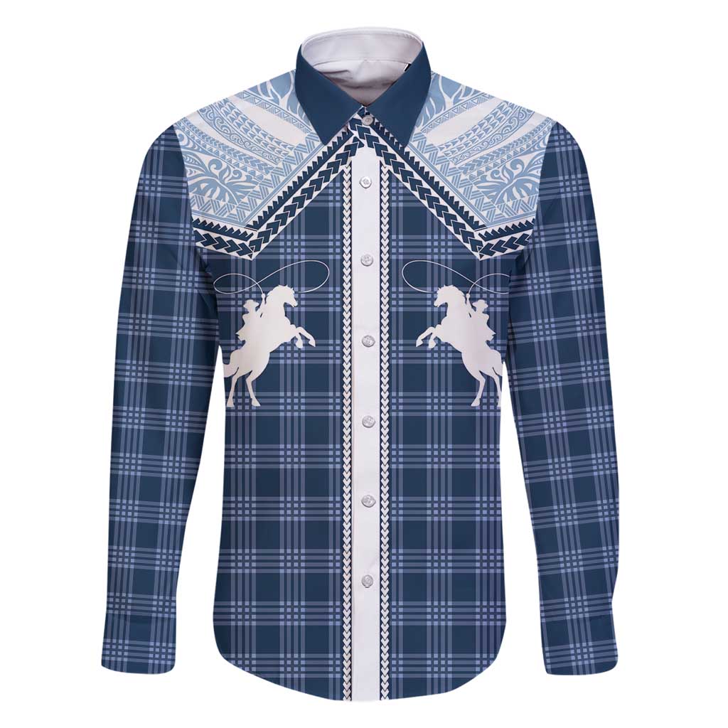 Aloha Hawaii Cowboys Paniolo Family Matching Long Sleeve Bodycon Dress and Hawaiian Shirt Navy Blue Palaka LT7 Dad's Shirt - Long Sleeve Navy - Polynesian Pride