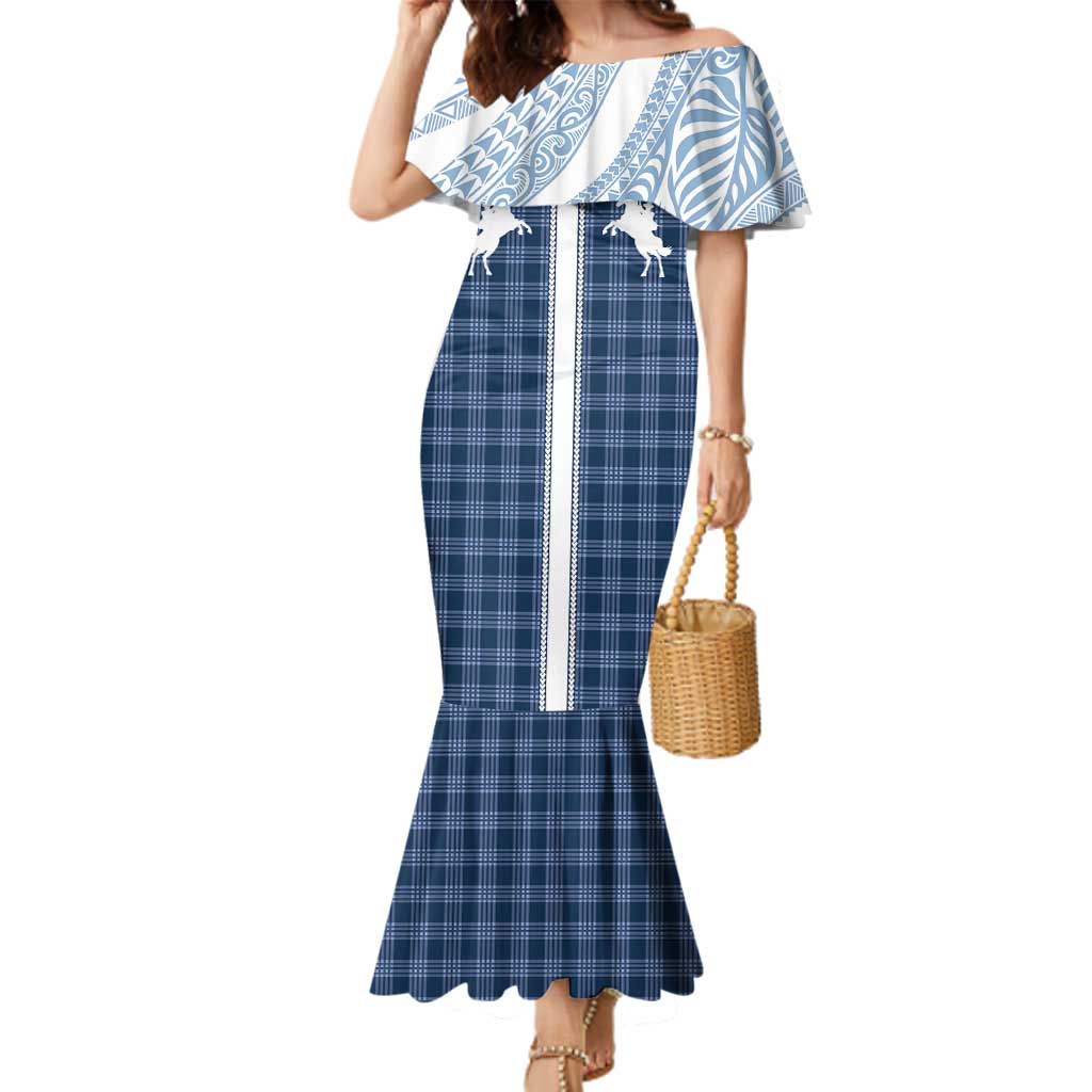 Aloha Hawaii Cowboys Paniolo Family Matching Mermaid Dress and Hawaiian Shirt Navy Blue Palaka LT7 Mom's Dress Navy - Polynesian Pride