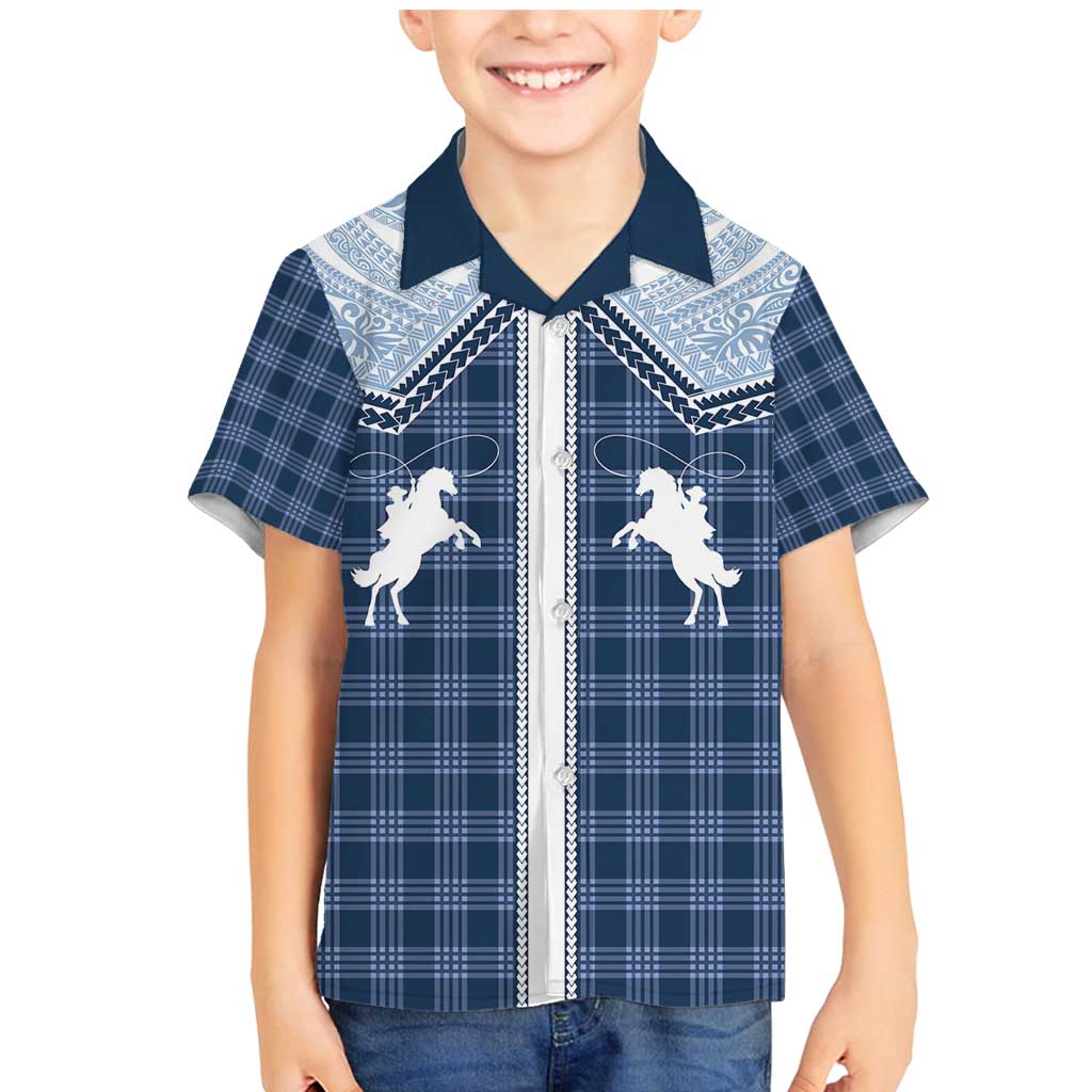 Aloha Hawaii Cowboys Paniolo Family Matching Mermaid Dress and Hawaiian Shirt Navy Blue Palaka LT7 Son's Shirt Navy - Polynesian Pride
