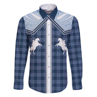 Aloha Hawaii Cowboys Paniolo Family Matching Off The Shoulder Long Sleeve Dress and Hawaiian Shirt Navy Blue Palaka LT7 Dad's Shirt - Long Sleeve Navy - Polynesian Pride