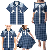 Aloha Hawaii Cowboys Paniolo Family Matching Puletasi and Hawaiian Shirt Navy Blue Palaka LT7 - Polynesian Pride