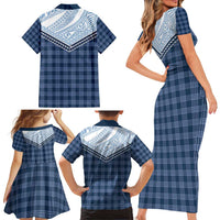 Aloha Hawaii Cowboys Paniolo Family Matching Short Sleeve Bodycon Dress and Hawaiian Shirt Navy Blue Palaka LT7 - Polynesian Pride