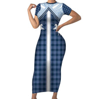 Aloha Hawaii Cowboys Paniolo Family Matching Short Sleeve Bodycon Dress and Hawaiian Shirt Navy Blue Palaka LT7 Mom's Dress Navy - Polynesian Pride
