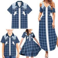 Aloha Hawaii Cowboys Paniolo Family Matching Summer Maxi Dress and Hawaiian Shirt Navy Blue Palaka LT7 - Polynesian Pride