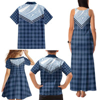 Aloha Hawaii Cowboys Paniolo Family Matching Tank Maxi Dress and Hawaiian Shirt Navy Blue Palaka LT7 - Polynesian Pride