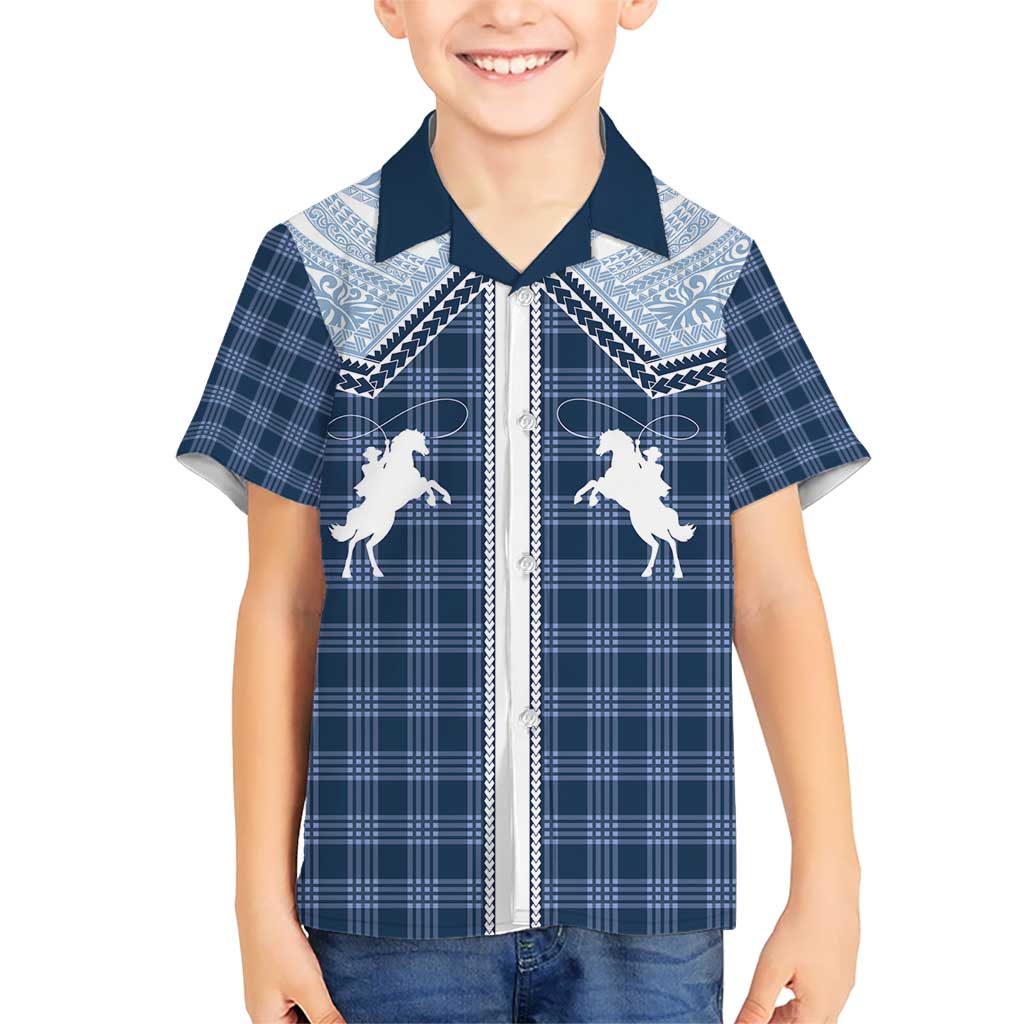 Aloha Hawaii Cowboys Paniolo Hawaiian Shirt Navy Blue Palaka - Polynesian Pride