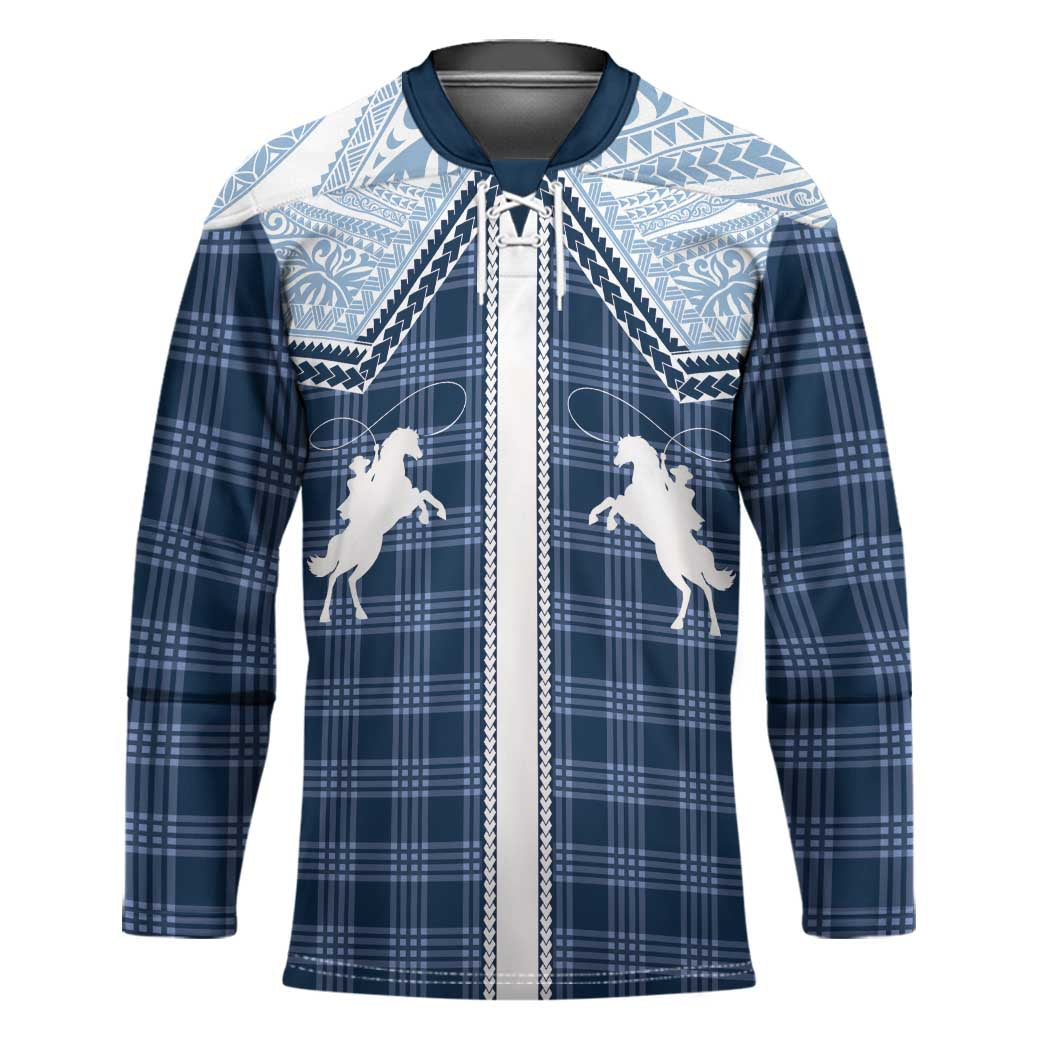 Aloha Hawaii Cowboys Paniolo Hockey Jersey Navy Blue Palaka - Polynesian Pride