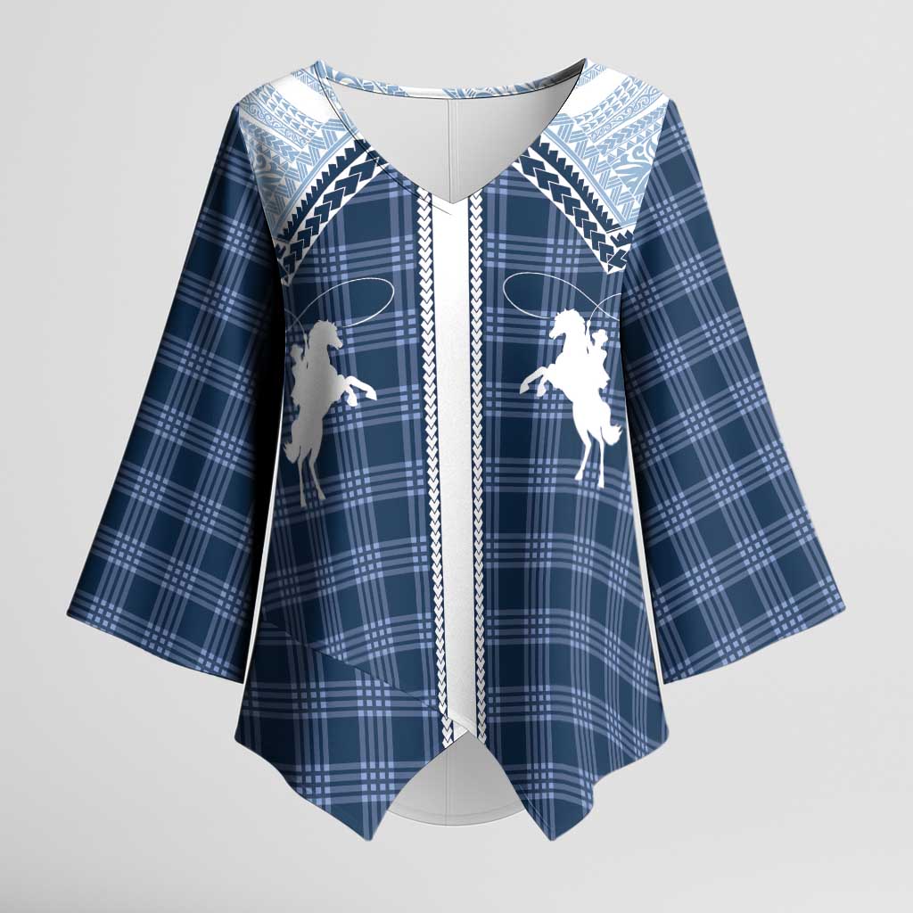 Aloha Hawaii Cowboys Paniolo Kimono Sleeve Blouse Navy Blue Palaka - Polynesian Pride