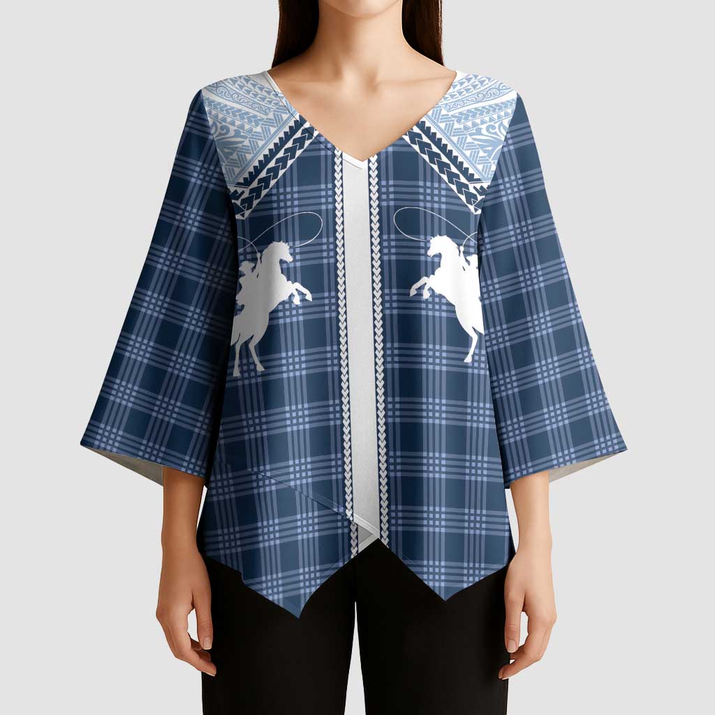 Aloha Hawaii Cowboys Paniolo Kimono Sleeve Blouse Navy Blue Palaka - Polynesian Pride