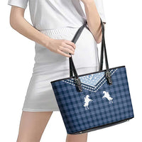 Aloha Hawaii Cowboys Paniolo Leather Tote Bag Navy Blue Palaka - Polynesian Pride