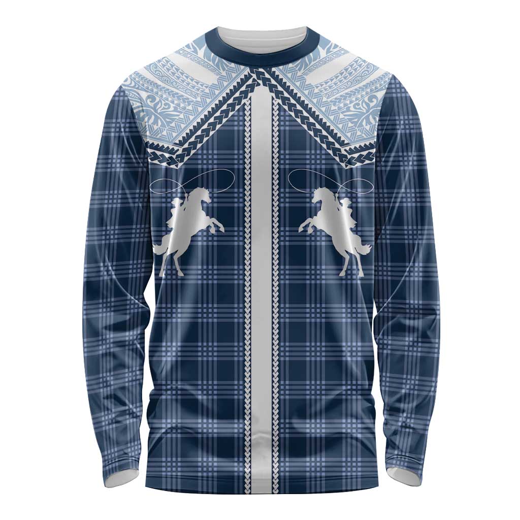 Aloha Hawaii Cowboys Paniolo Long Sleeve Shirt Navy Blue Palaka - Polynesian Pride
