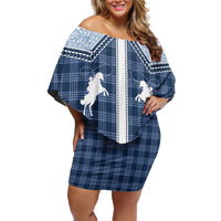 Aloha Hawaii Cowboys Paniolo Off Shoulder Short Dress Navy Blue Palaka - Polynesian Pride