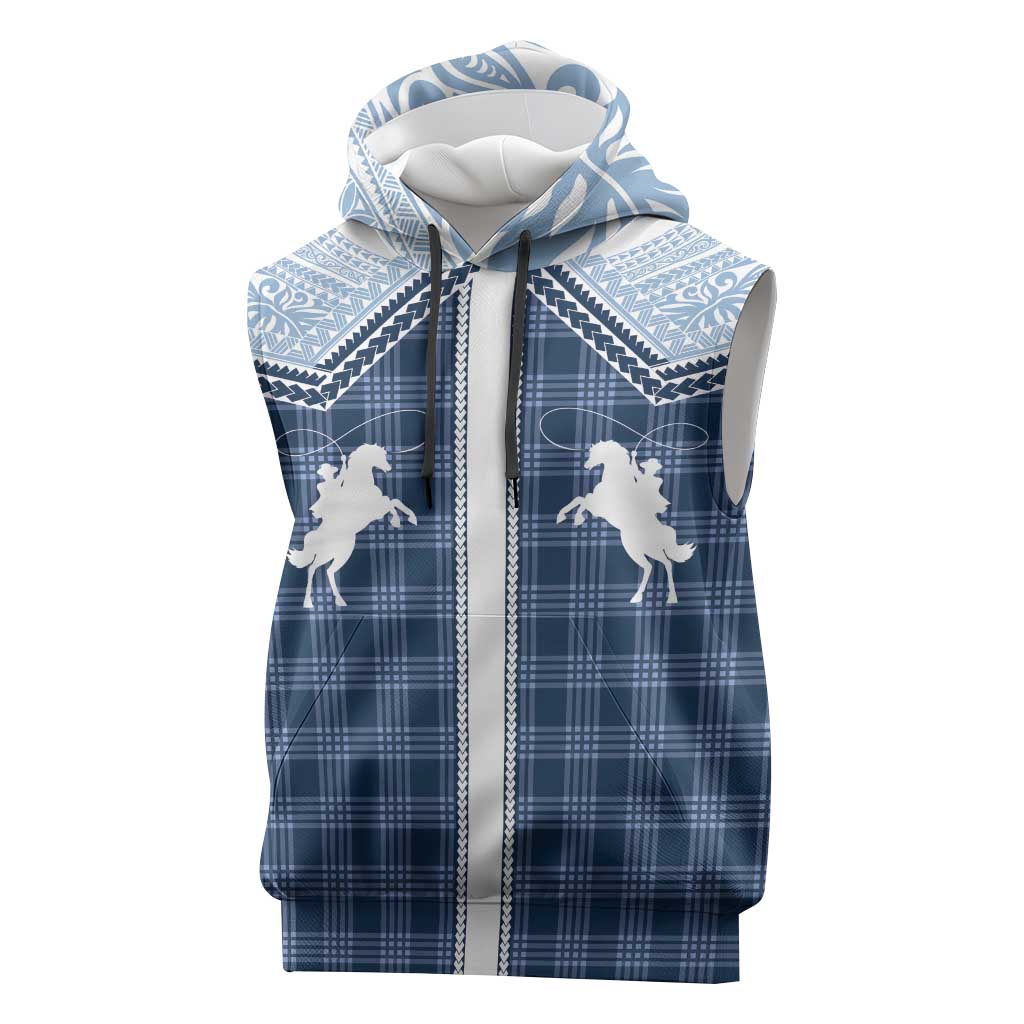 Aloha Hawaii Cowboys Paniolo Sleeveless Hoodie Navy Blue Palaka - Polynesian Pride