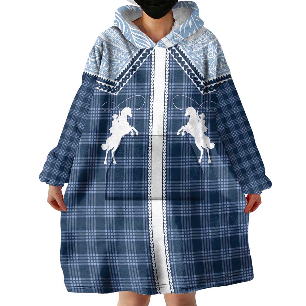 Aloha Hawaii Cowboys Paniolo Wearable Blanket Hoodie Navy Blue Palaka - Polynesian Pride