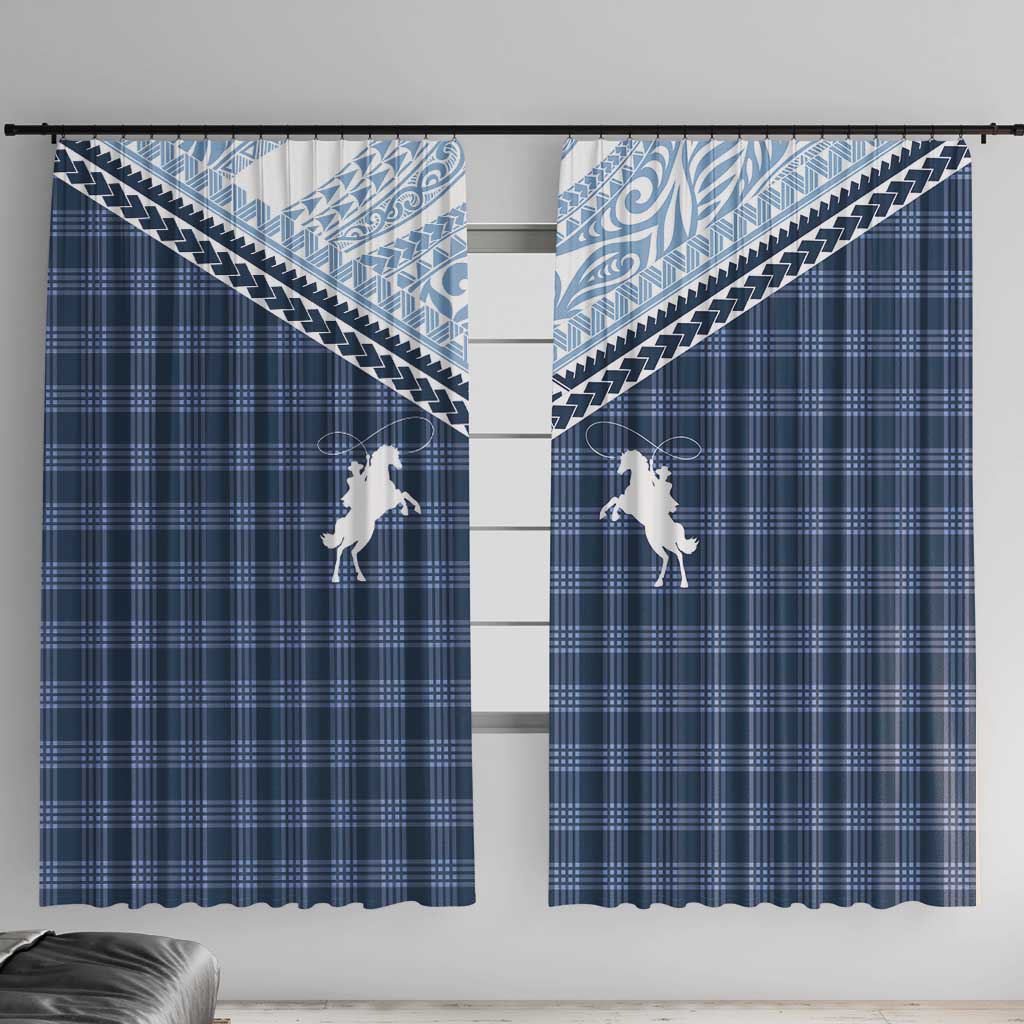 Aloha Hawaii Cowboys Paniolo Window Curtain Navy Blue Palaka LT7 With Hooks Navy - Polynesian Pride
