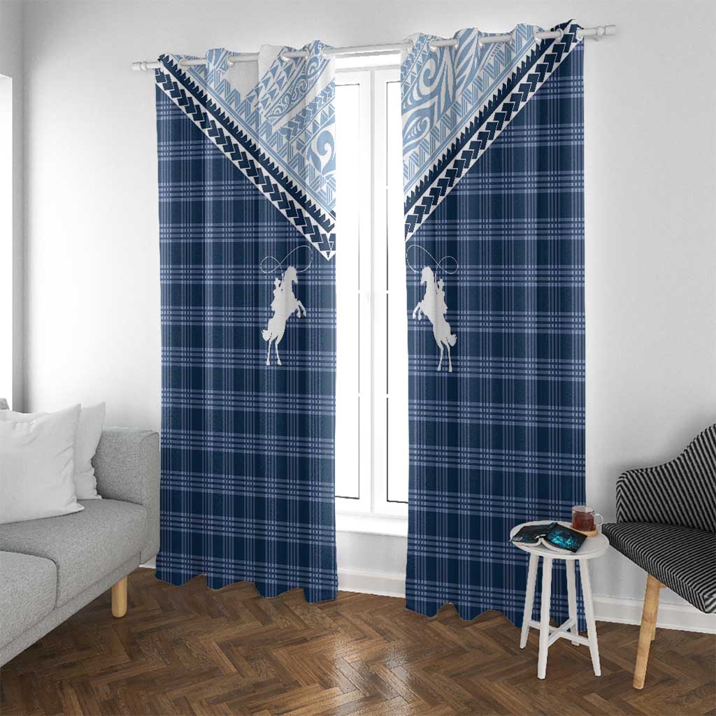 Aloha Hawaii Cowboys Paniolo Window Curtain Navy Blue Palaka LT7 With Grommets Navy - Polynesian Pride