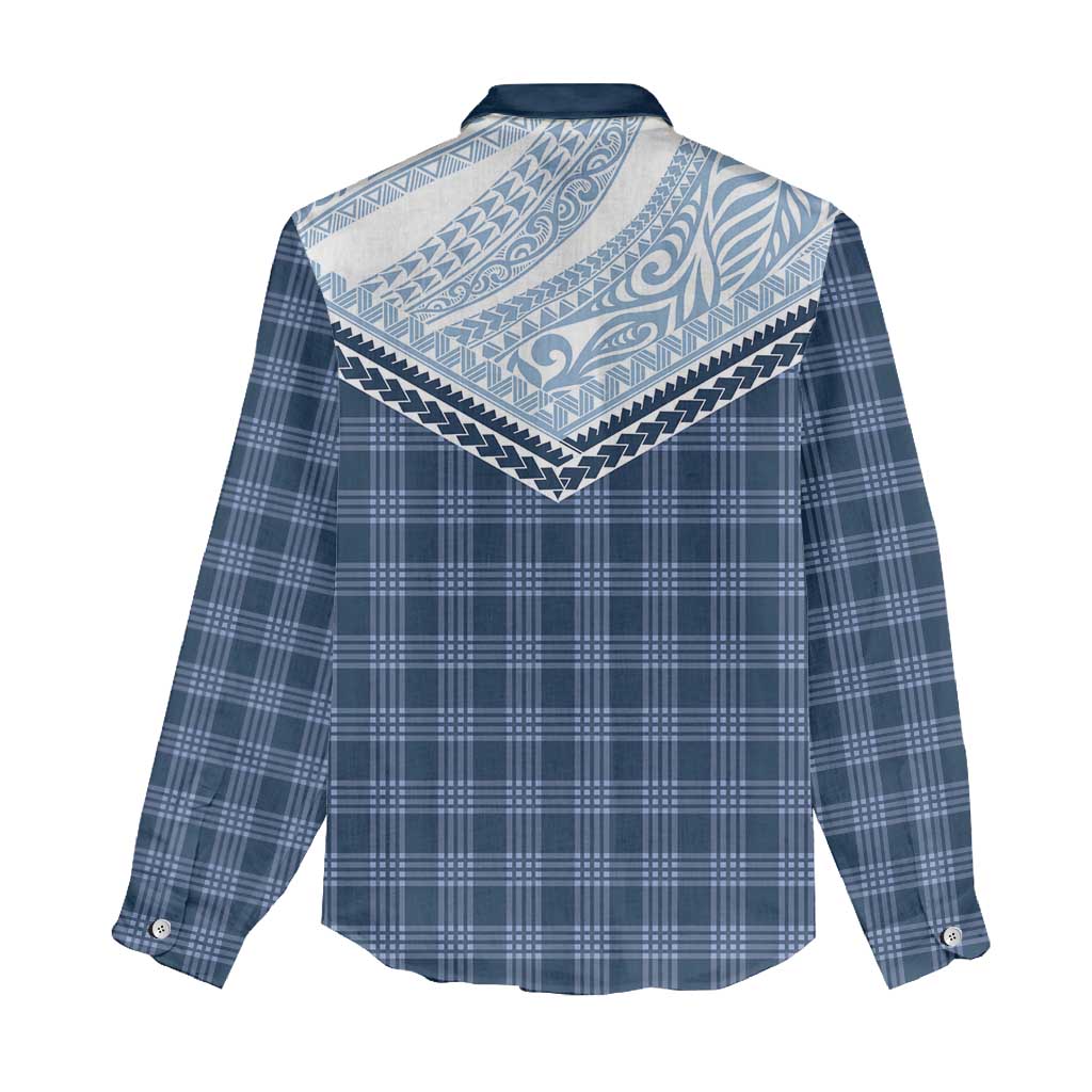 Aloha Hawaii Cowboys Paniolo Women Casual Shirt Navy Blue Palaka - Polynesian Pride