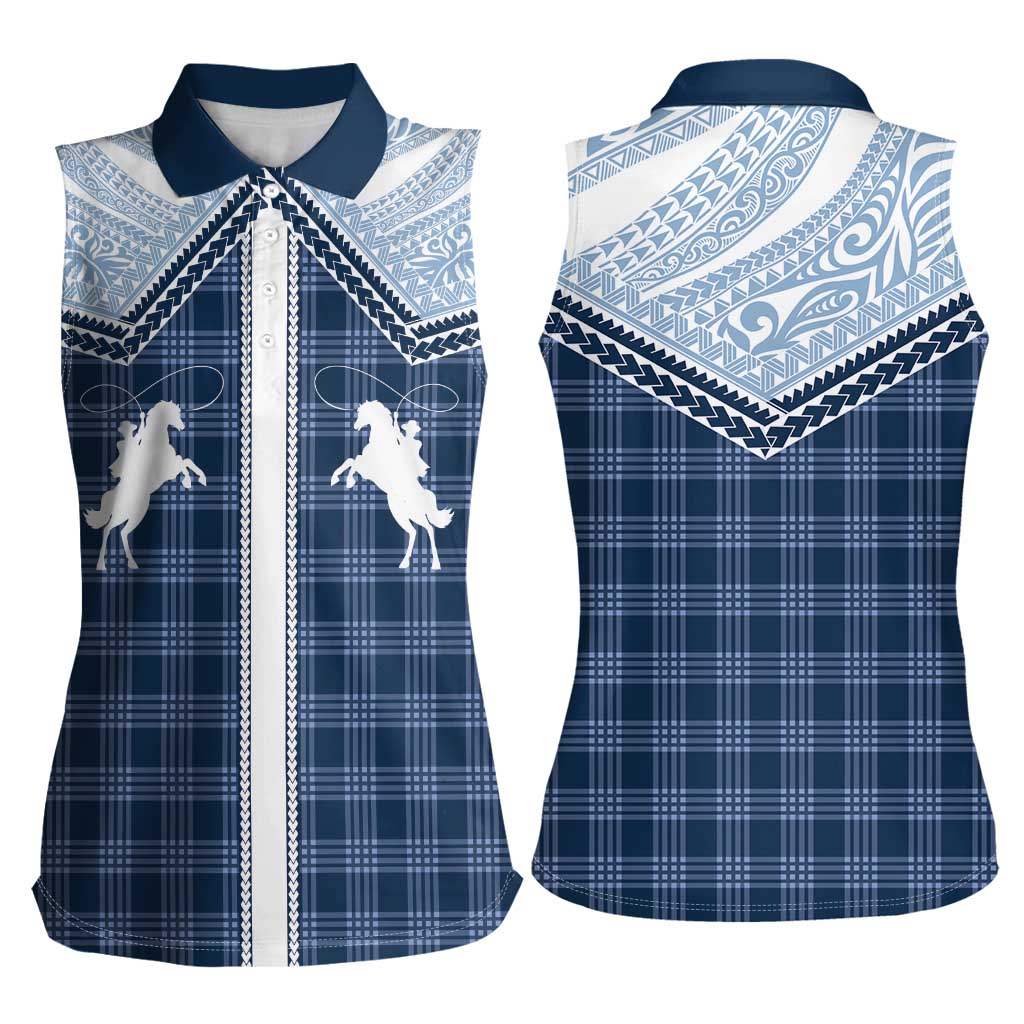 Aloha Hawaii Cowboys Paniolo Women Sleeveless Polo Shirt Navy Blue Palaka LT7 - Polynesian Pride