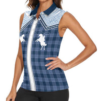 Aloha Hawaii Cowboys Paniolo Women Sleeveless Polo Shirt Navy Blue Palaka LT7 - Polynesian Pride