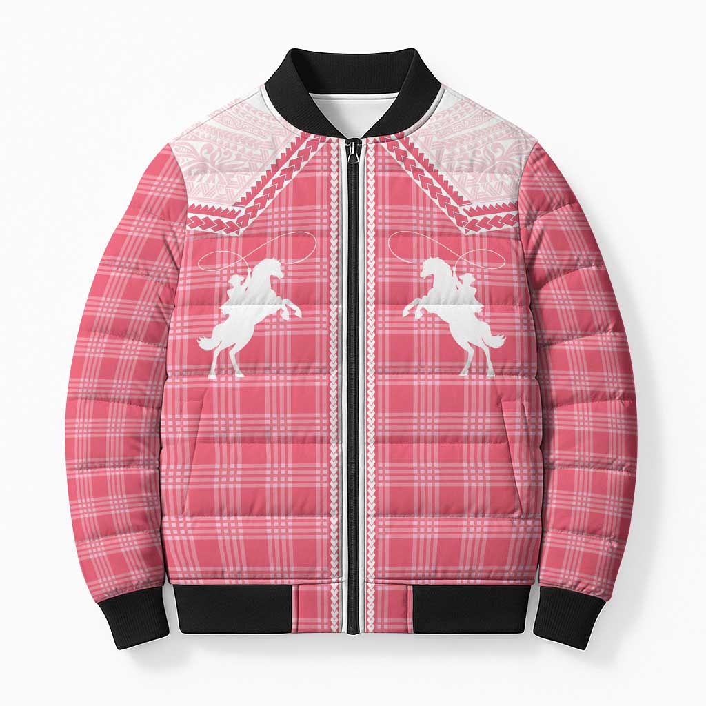 Aloha Hawaii Cowboys Paniolo Bomber Puffer Jacket Rose Palaka LT7 Unisex Pink - Polynesian Pride