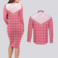 Aloha Hawaii Cowboys Paniolo Couples Matching Long Sleeve Bodycon Dress and Long Sleeve Button Shirt Rose Palaka LT7 - Polynesian Pride