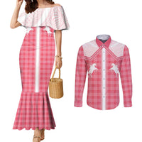 Aloha Hawaii Cowboys Paniolo Couples Matching Mermaid Dress and Long Sleeve Button Shirt Rose Palaka LT7 Pink - Polynesian Pride