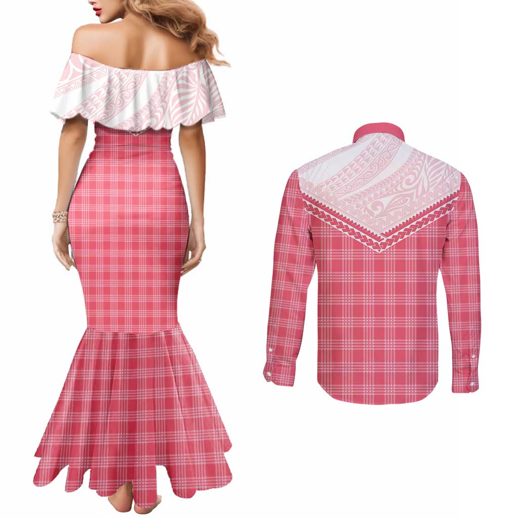Aloha Hawaii Cowboys Paniolo Couples Matching Mermaid Dress and Long Sleeve Button Shirt Rose Palaka LT7 - Polynesian Pride