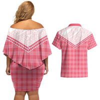 Aloha Hawaii Cowboys Paniolo Couples Matching Off Shoulder Short Dress and Hawaiian Shirt Rose Palaka LT7 - Polynesian Pride